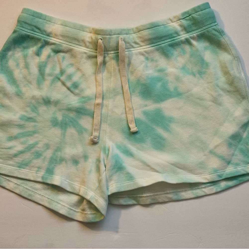 ❤️Gap Women's Sweat Shorts Tie Dye Teal White Tan Logo Drawstring Lounge Small